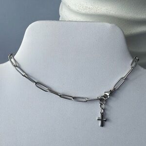Stainless Steel Paperclip Anklet with Cross